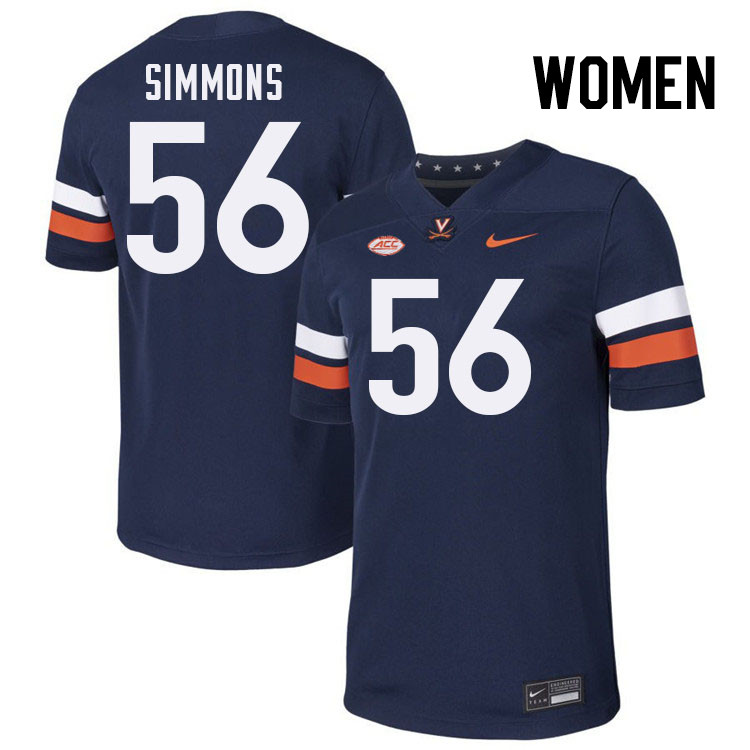 Women Virginia Cavaliers #56 Tyler Simmons College Football Jerseys Stitched-Navy